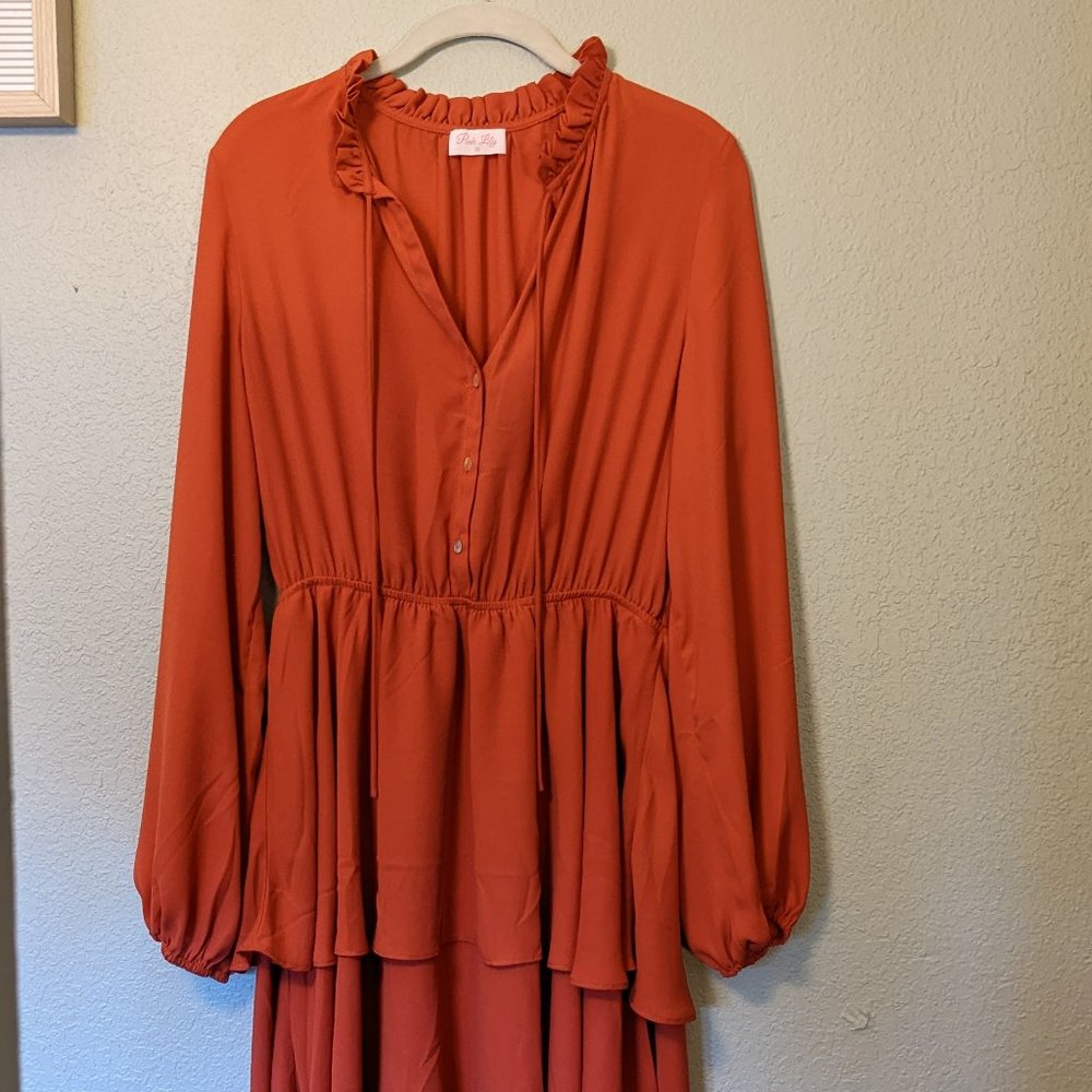 layered With Happiness Rust Dress Pink Lily